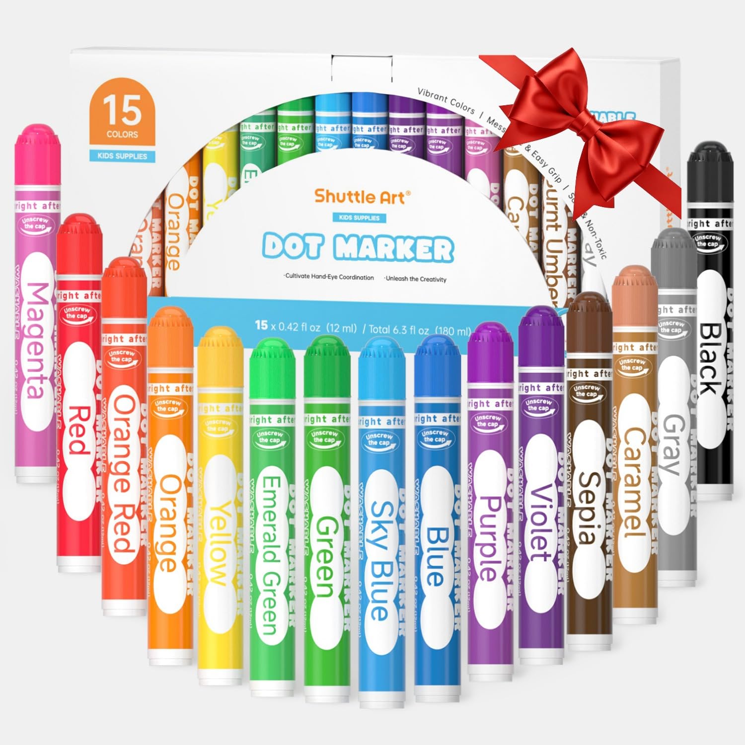 Shuttle Art Bingo Dabbers, 15 Colours Washable Dot Markers for Kids Toddlers, Bingo Pens Non-Toxic Water Based Markers for Children Preschool Learnin