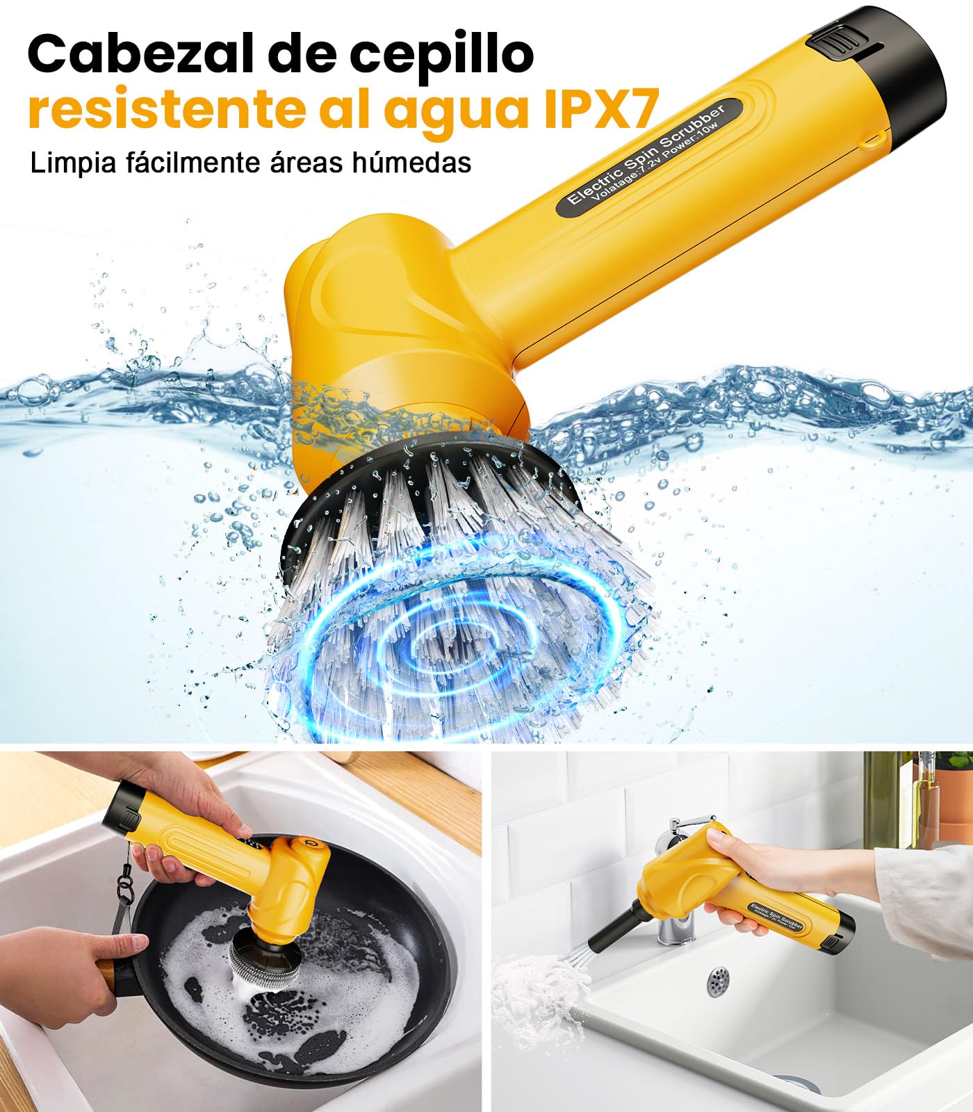 Qimedo Cepillo de Limpieza eléctrico con 2 baterías Intercambiables y 5 Cabezales de Cepillo, Cepillo de Limpieza inalámbrico para Cocina, Fregadero, vajilla, Ventanas y Juntas