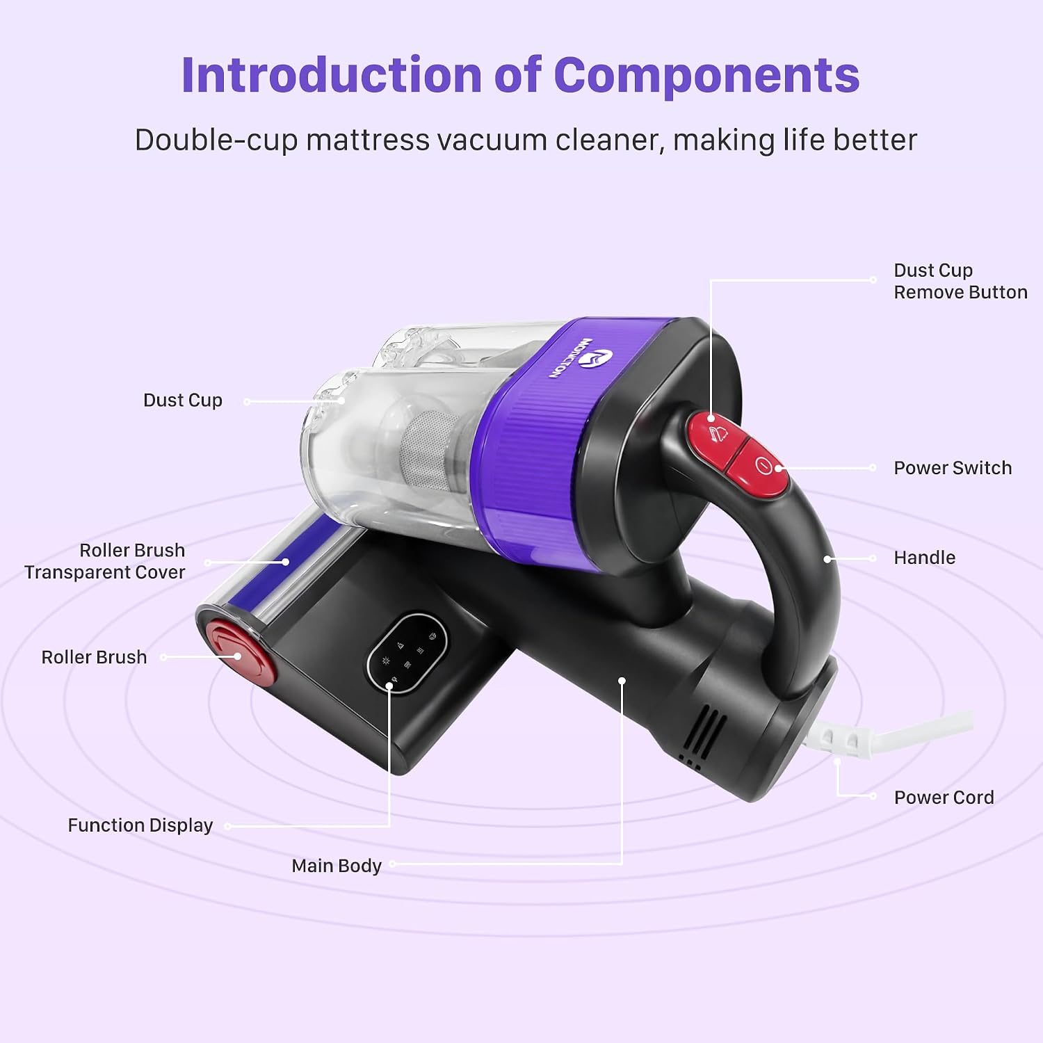 Mattress Vacuum Cleaner, 18kPa Suction Handheld Bed Vacuum（Corded）