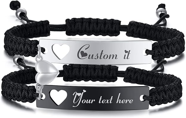 MPRAINBOW Personalized Braided Couples BraceletCustom Name Promise Words Engraved Bracelets Attraction Relationship Bracelets for Him and Her