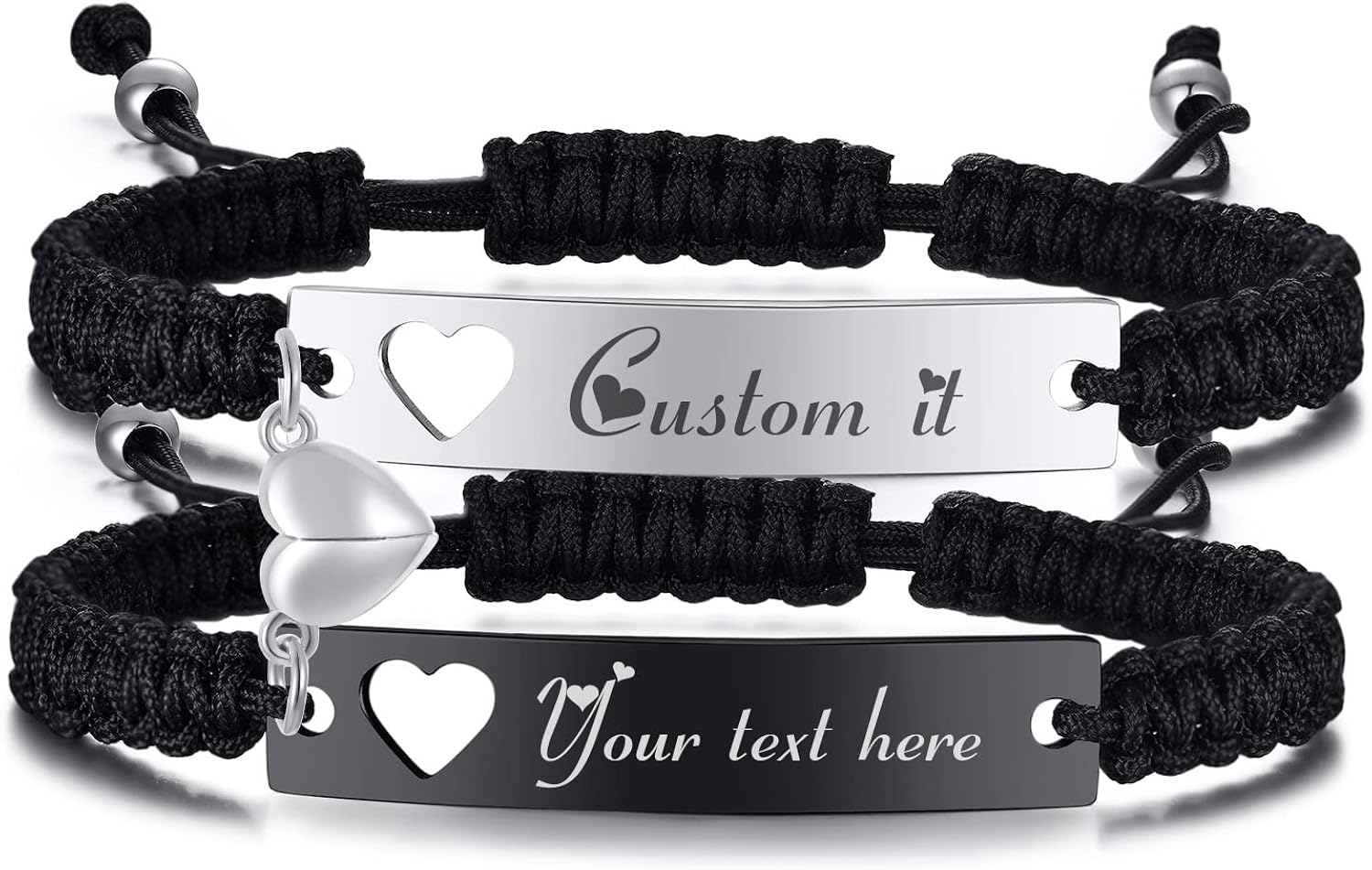 MPRAINBOW Personalized Braided Couples Bracelet:Custom Name Promise Words Engraved Bracelets Attraction Relationship Bracelets for Him and Her