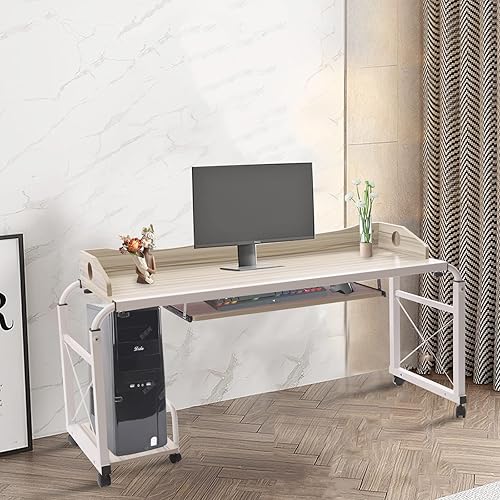 Miniatura 5 de Escritorio de cama Burlywood ajustable en altura, mesa multifuncional móvil, escritorio de computadora elástica para dormitorio, comedor, sala de