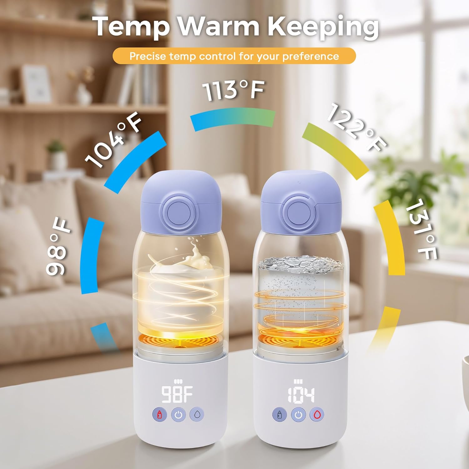 Portable Bottle Warmer for Travel, Dual Heating Modes, Instant Breastmilk, Formula, Water, Milk Warmer Bottle with 12 Ounces for Vehicle,car,Airplane Journey (Violet)