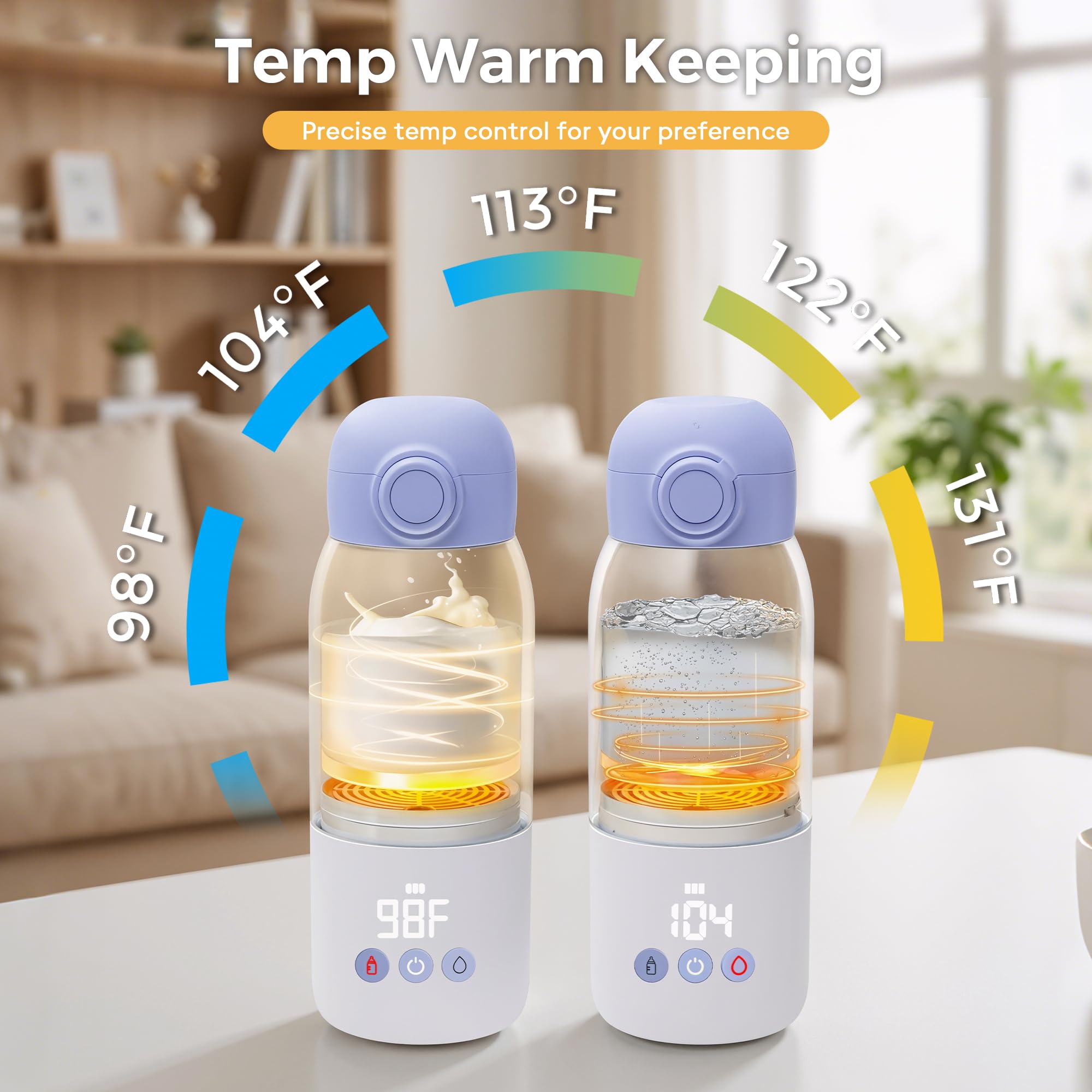 MOMFANN Calentador de botellas portátil para viajes, modos de calefacción duales, control preciso de temperatura de 5 niveles, batería de larga duración, ideal para leche materna, fórmula y agua