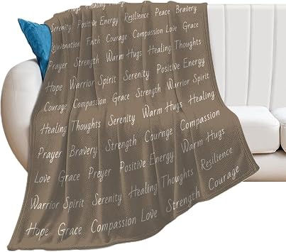 Funny Blankets,Comfort Get Well Blankets Soft Thick Throw for Women,Healing Thoughts Positive Energy Love,Self Care Gifts for Adults,Kids,Coach,Bed 60"X50" Brown Savana