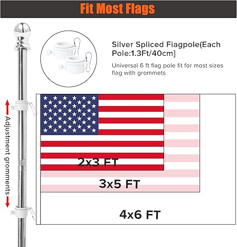 Miniatura 5 de Kit de asta de bandera para casa de 6 pies, soporte de montaje de bandera estadounidense, acero inoxidable, resistente, para jardín, patio, camión
