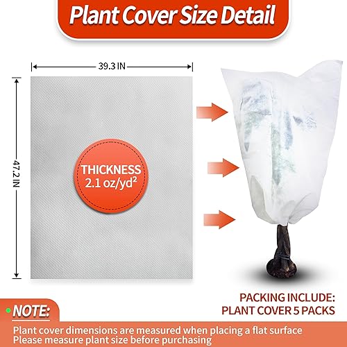 Miniatura 8 de Cubiertas para plantas de protección contra la congelación, paquete de 3, 70.8 x 94.4 pulgadas, 2.8 onzas, mantas de invierno para clima frío,