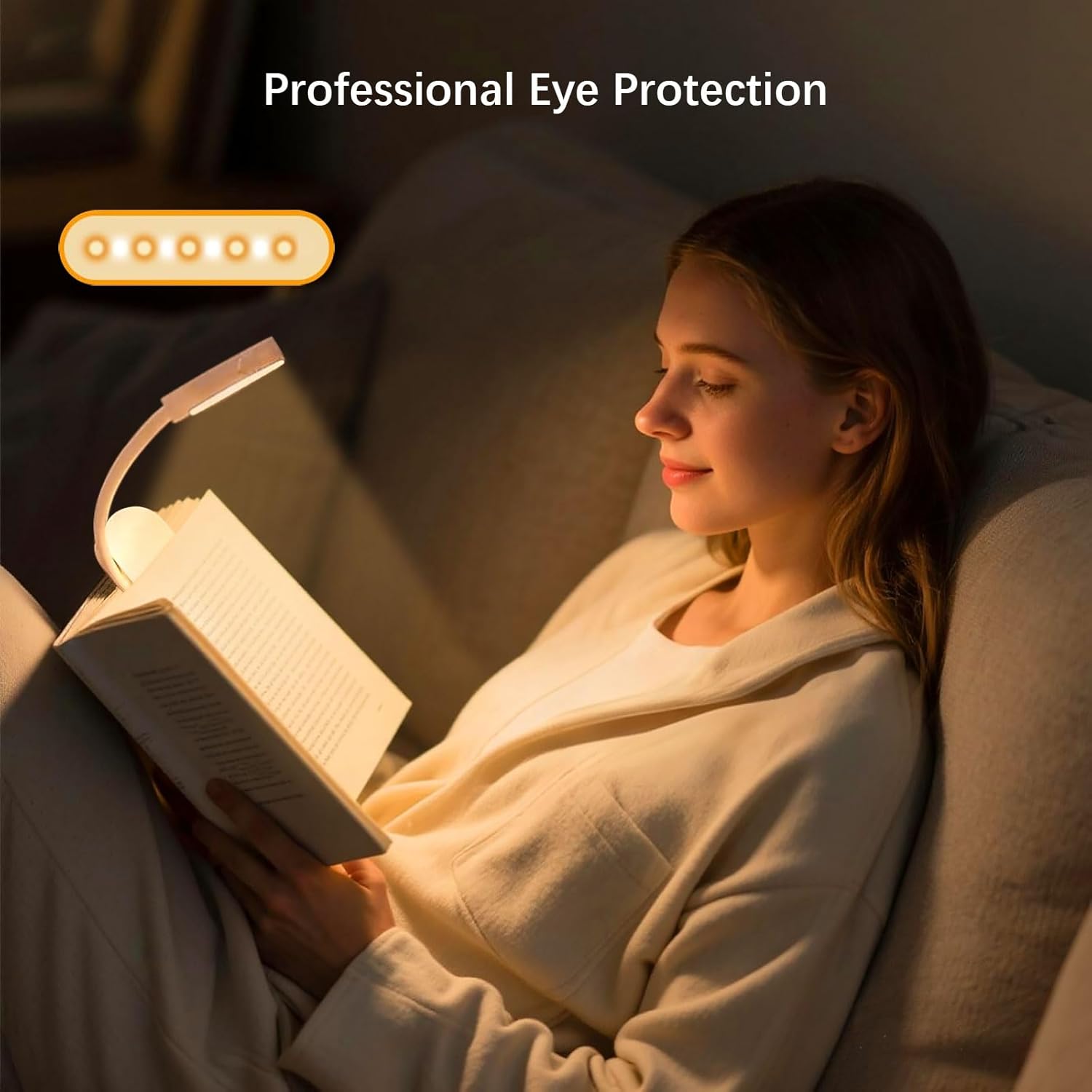 Portable LED Reading Lights, Eye Caring 3 Color Temperatures and Dimming Brightness Book Lights, Lightweight USB Rechargeable Clip-On Lamp for Book Lovers Night Reading (White)