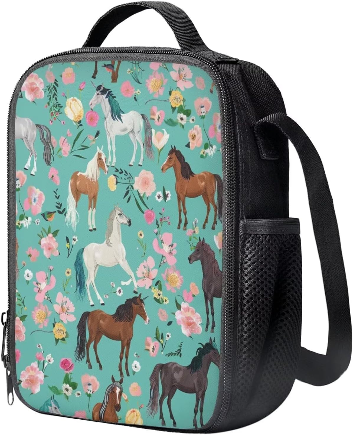 Flashideas School Backpack Set 3pcs Kids Backpack with Lunch Box Pencil Case Green Shredded Horse Toddler Bookbag Kindergarten Elementary School Boys and Girls
