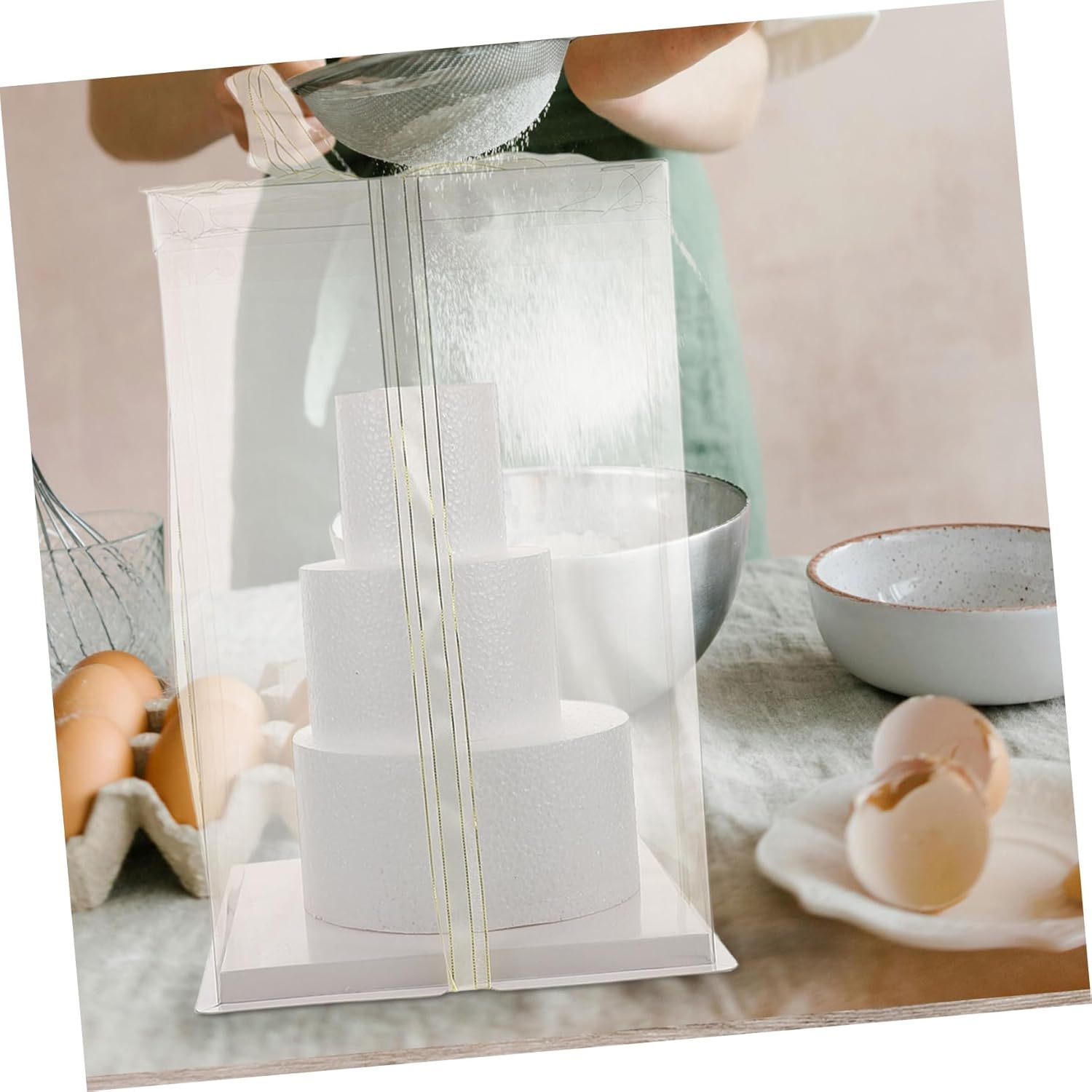 1set Round Foam Cake Dummies for Fondant Practice and Decoration for Wedding Birthday and Craft Projects Includes Cake Models Foam Ribbon