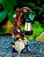 Pohabery Solar Gnome Garden Statue with Lantern Light - Waterproof Outdoor Yard Patio Decor, Fun Mom Gift