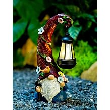Pohabery Gnome Garden Decor Statue with Solar Lantern Light