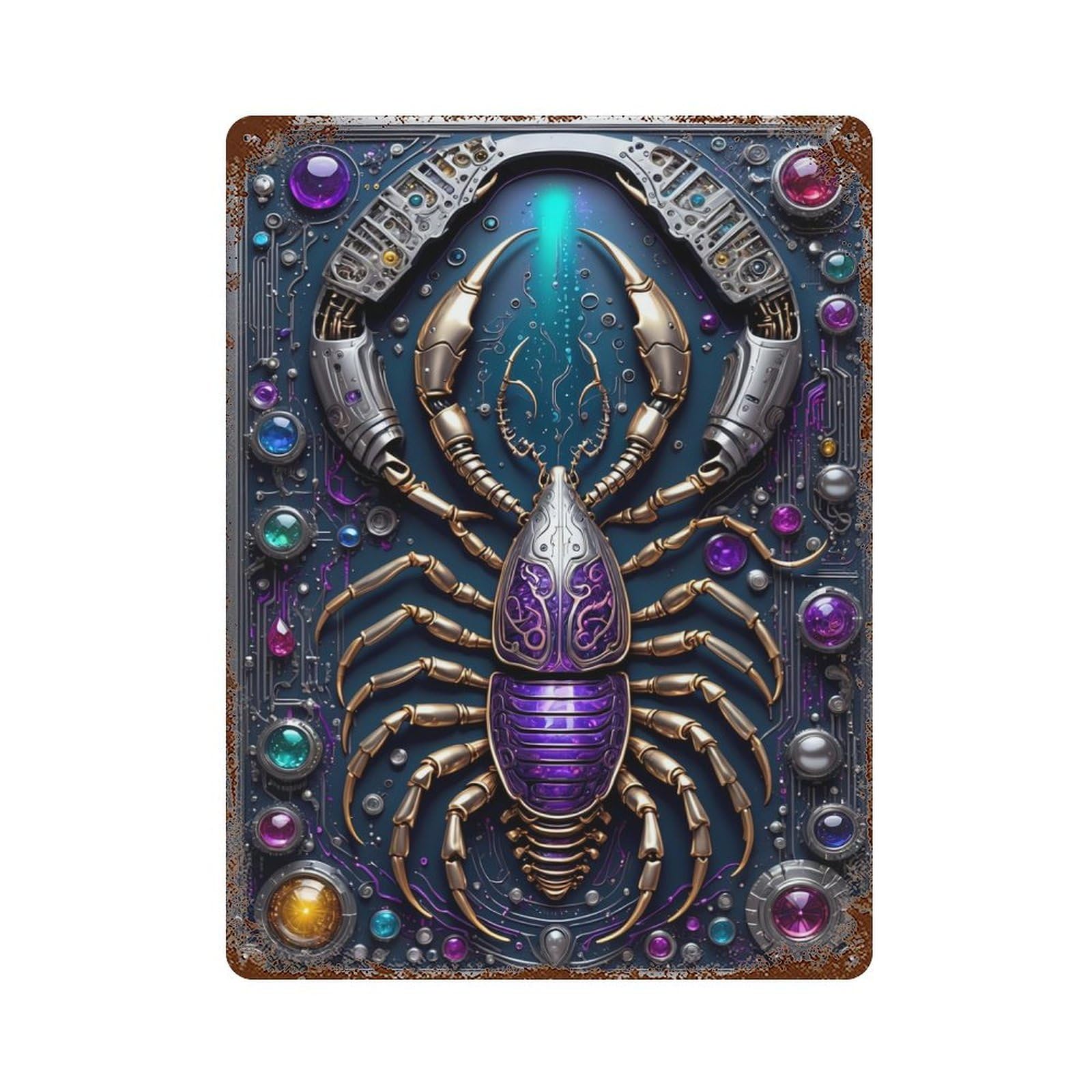 Rust Effect Scorpion Steampunk Art Retro Metal Sign 15.7"x11.8", Farmhouse Wall Decor for Living Room, Hallway And Home Decor