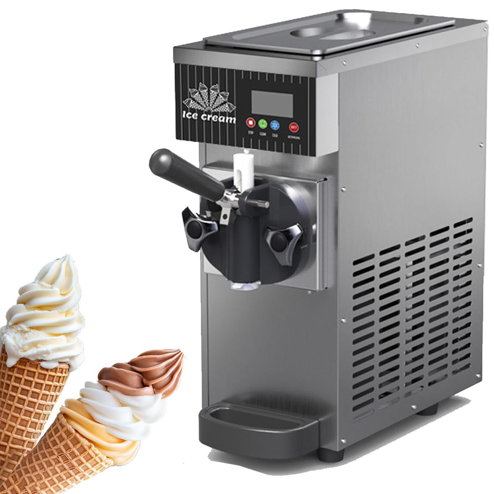 Máquina de Helado de Servicio Suave Comercial con Panel LCD, Limpieza automática, pre-enfriamiento para restaurantes y Tiendas de postres