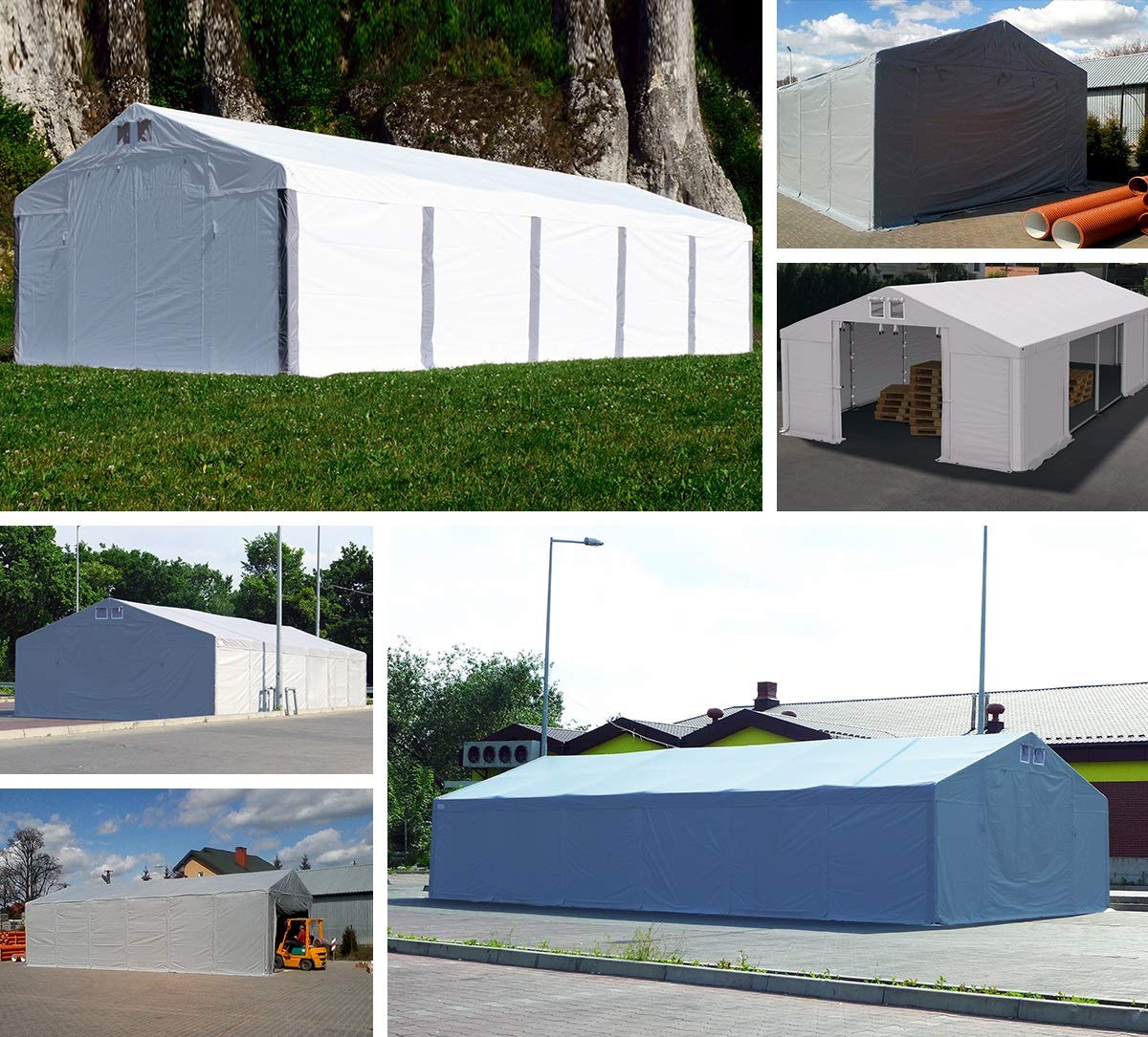Tenda Di Stoccaggio Bianco 6x8x2m Impermeabile 560 G/m2 PVC Telone