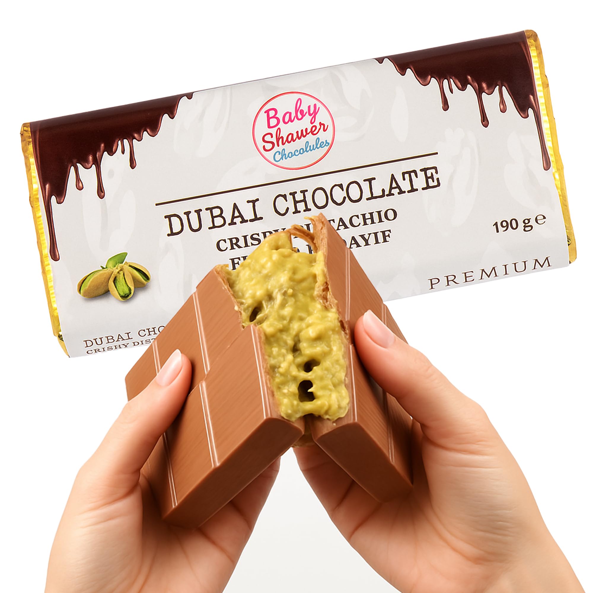 Dubai Chocolate PREMIUM Kunafa Pistachio Bar- 7oz Perfect for Gifting, Exclusive Handmade Chocolate Dessert with Pistachio and Kataifi, Carefully Packed