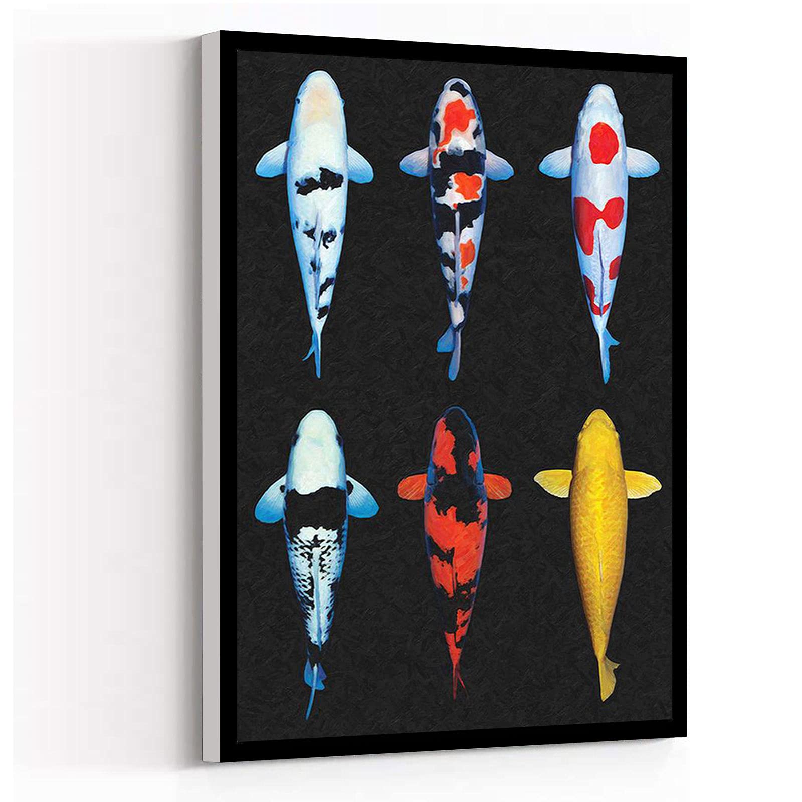 Canvas Wall Art Modern Art Painting Framed 12''x18'' Koi Carp Fish Asia Japan China Artwork Wall Art for Living Room Bedroom Bathroom Room Office