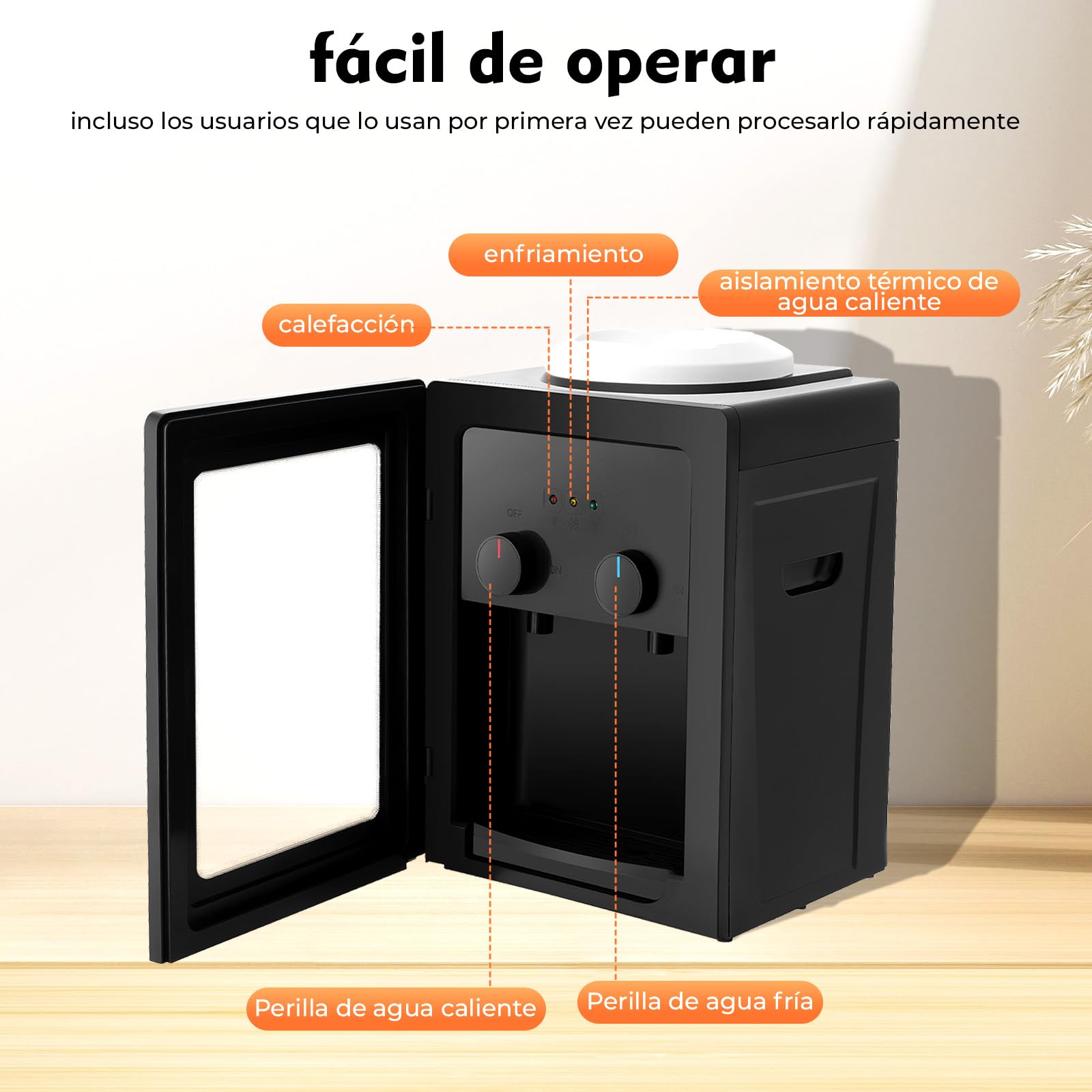 Distributore d'acqua Elettrico Da Scrivania, Fontana Ad Acqua Calda E Fredda, Scalda-Acqua Rapido 550W INOX, Raffreddatore Portatile 8-95°C, Macchina Per Bevande per Casa, Mini Dimensione 27x23x37cm