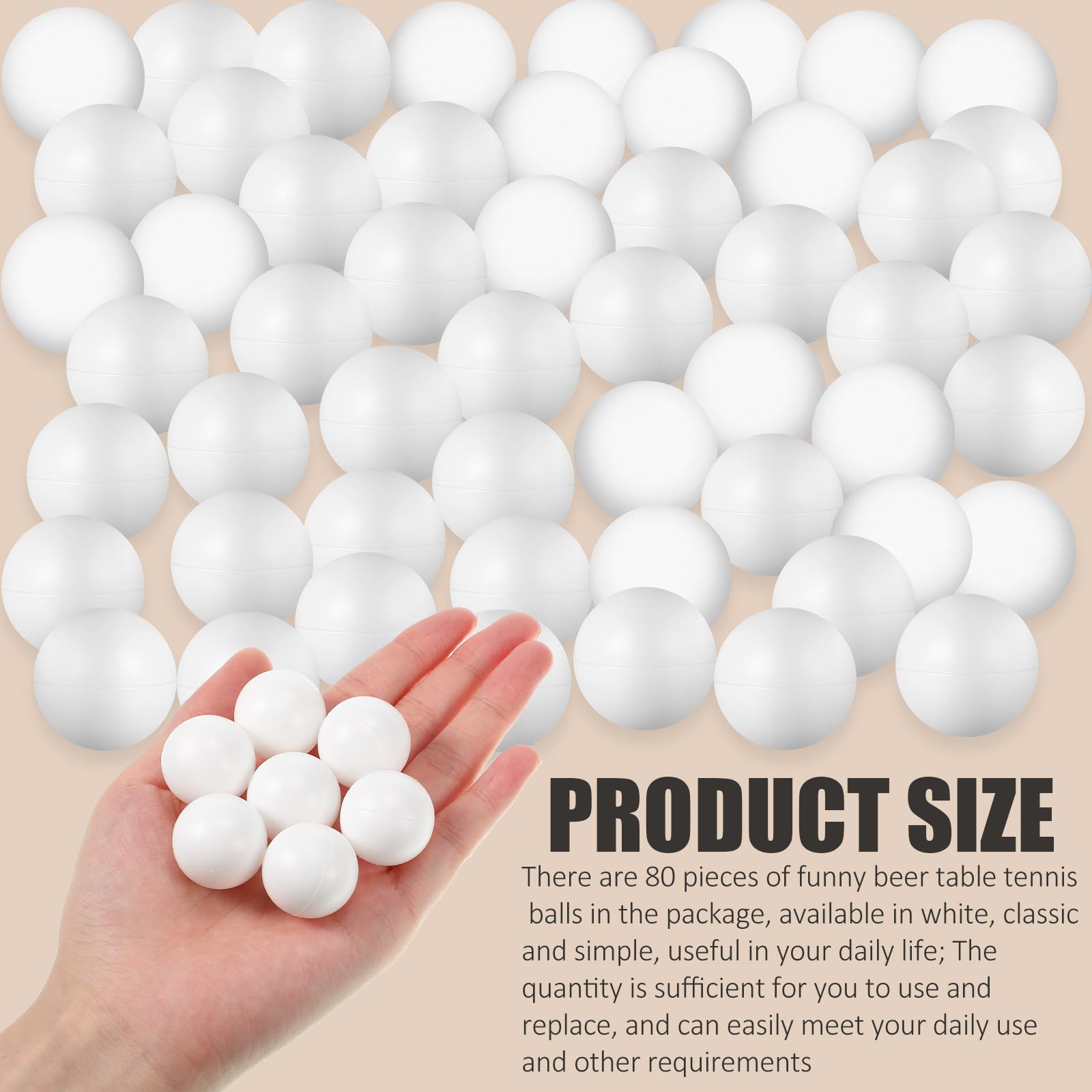 Paquete de 80 mini pelotas de tenis de mesa blancas de 0.98 pulgadas (0.984 in), divertidas pelotas de tenis de mesa pequeñas para artes y manualidades, suministros de juegos de fiesta 2