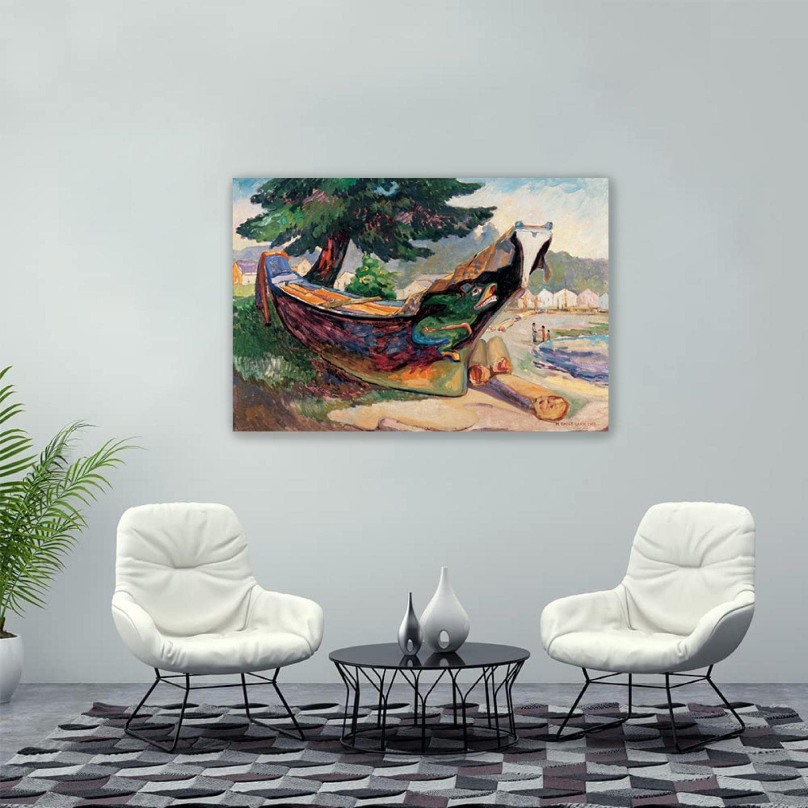 Emily Carr Pintura Reproducción de Carteles Cuadro en lienzo-impresión Obras de Arte-listo para colgar Cuadros famosos impreso sobre lienzo(Canoa de guerra india)50x75cm(20x30in)Enmarcado