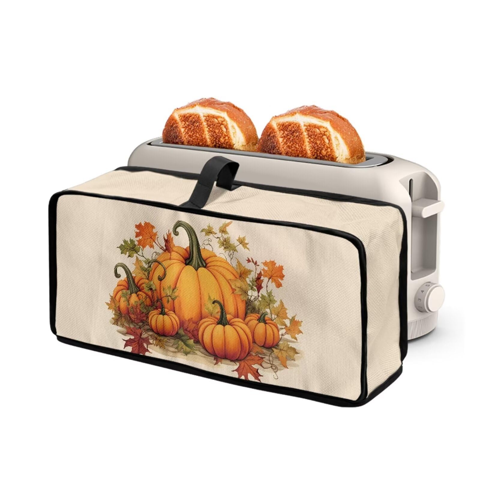 Pumpkin Maple Leaf 2 Slice Slim Toaster Cover Long Slot Bread Maker Machine Cover with Top Handle Kitchen Small Appliance Dust Protection Stain Resistant for Thanksgiving Day
