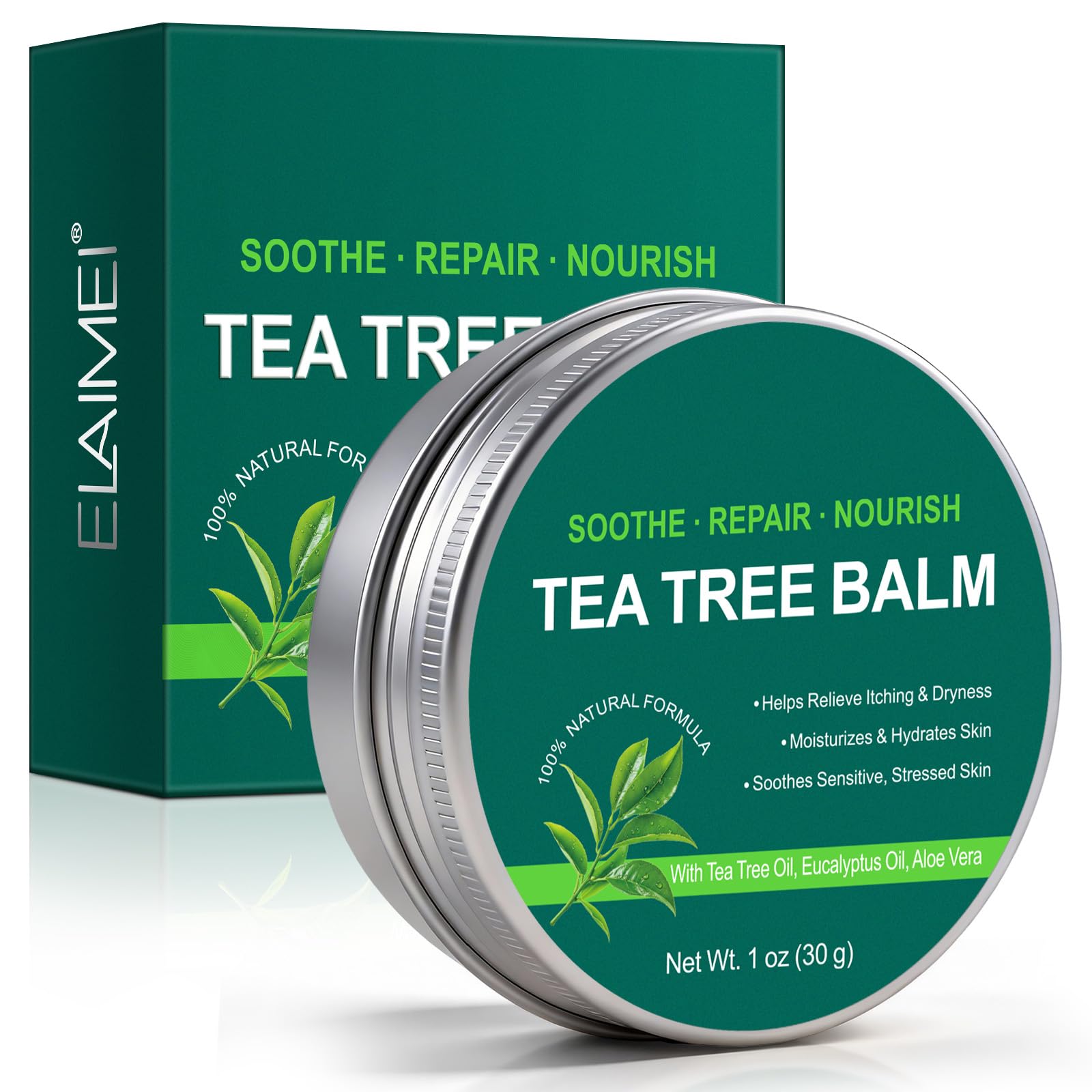 AIQIUSHA Tea Tree Oil Balm for Itchy Skin Relief, Natural Herbal Skin Balm with Tea Tree, Peppermint & Eucalyptus, Soothing Dry Skin, Bug Bites & Irritation, Moisturizing Multi-Purpose Skin Salve