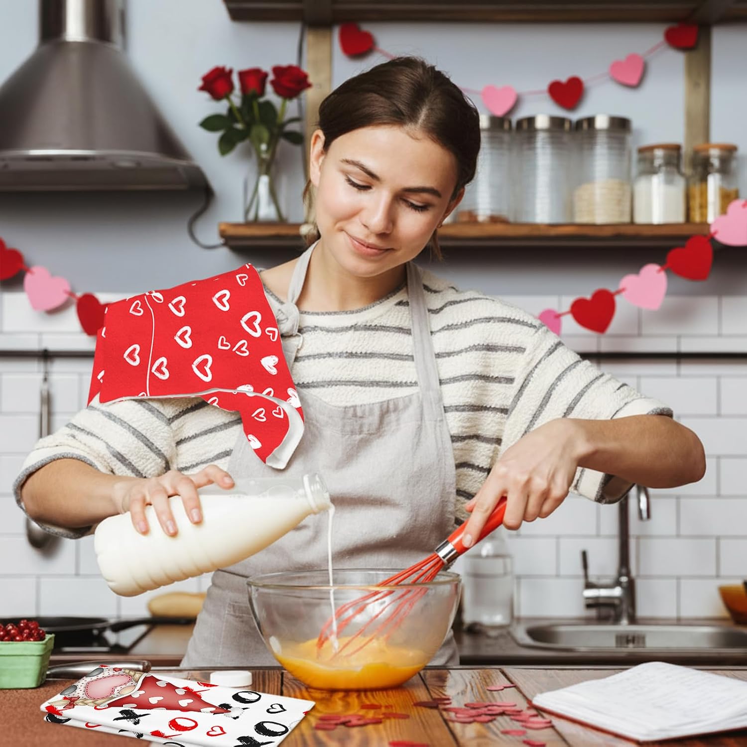 Valentines Day Kitchen Towels Cute Hand Towels for Bathroom 4 Pcs Love Heart Valentine Dish Towel Reusable Tea Towel Holiday Farmhouse Wedding Anniversary Kitchen Gift for Home Wall Decorations image 4