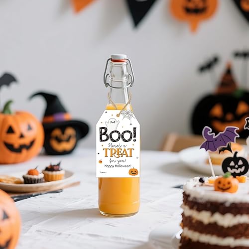 Miniatura 7 de G2PLUS 50 etiquetas de feliz Halloween, etiquetas de regalo de Halloween con cuerda, etiqueta de papel blanco fantasma para bolsa de dulces,