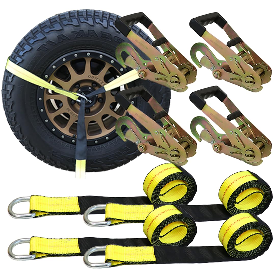 BoxerTool Pro Car Tie Down with Snap Hooks - Lasso Style - 2" x 120" - 4 Pack - for Trailers - Flat Bed - Towing - Power Sports