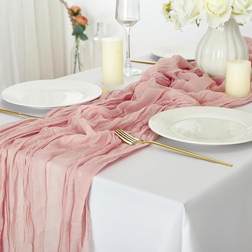 Miniatura 5 de combocube Paquete de 6 manteles de gasa larga de 35 x 120 pulgadas, 10 pies, para el día de San Valentín, manteles rústicos románticos para bodas,