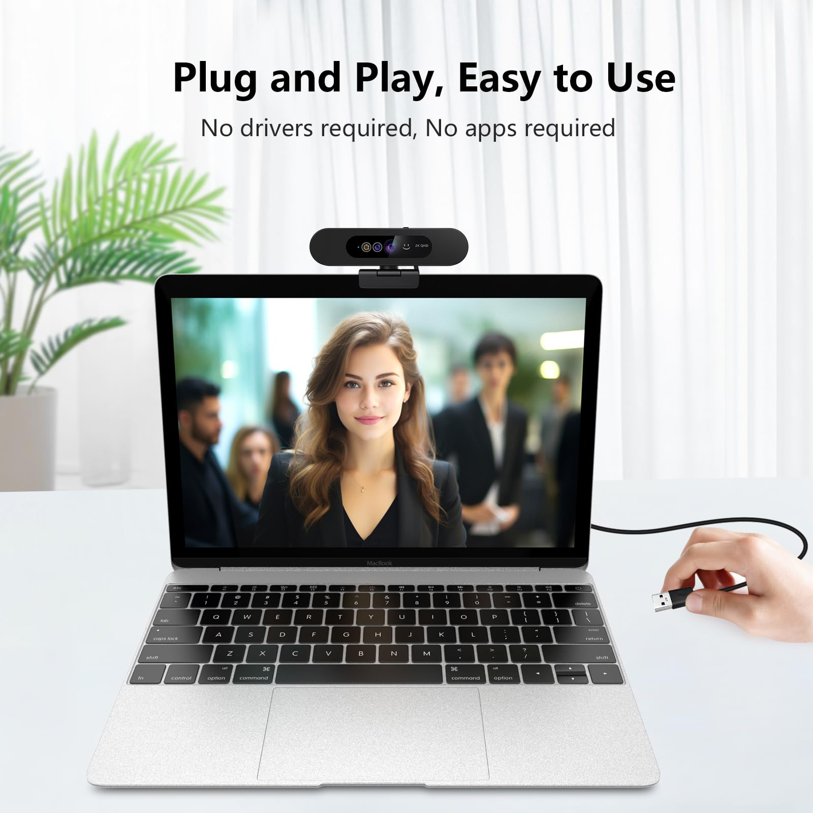 Cámara web HD 2K con reconocimiento facial Windows Hello, cámara de computadora con micrófono, cubierta de privacidad, cámara web para portátil para videoconferencias, en vivo, transmisión