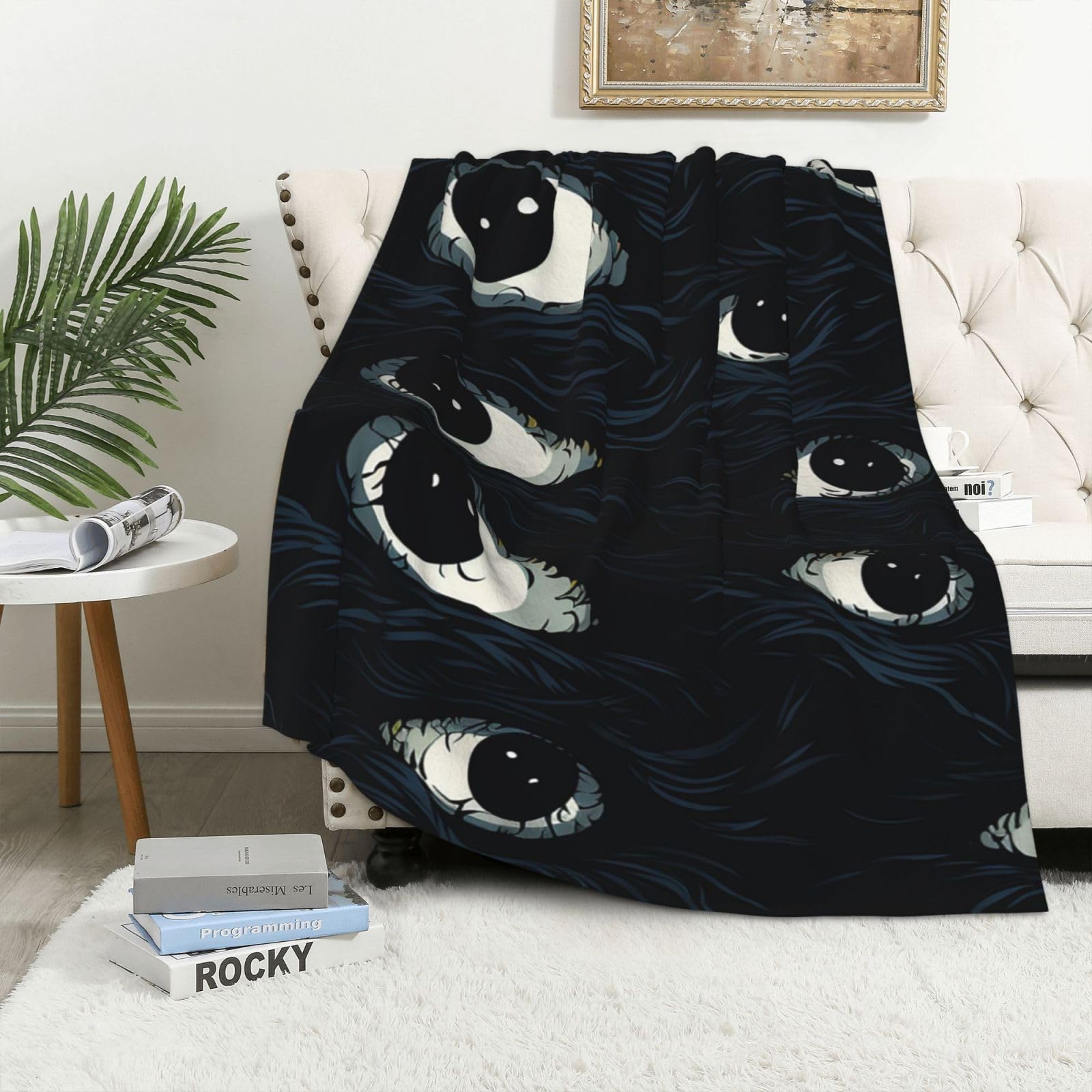 Couverture polaire lit chaude et douce : plaid flanelle léger motif yeux