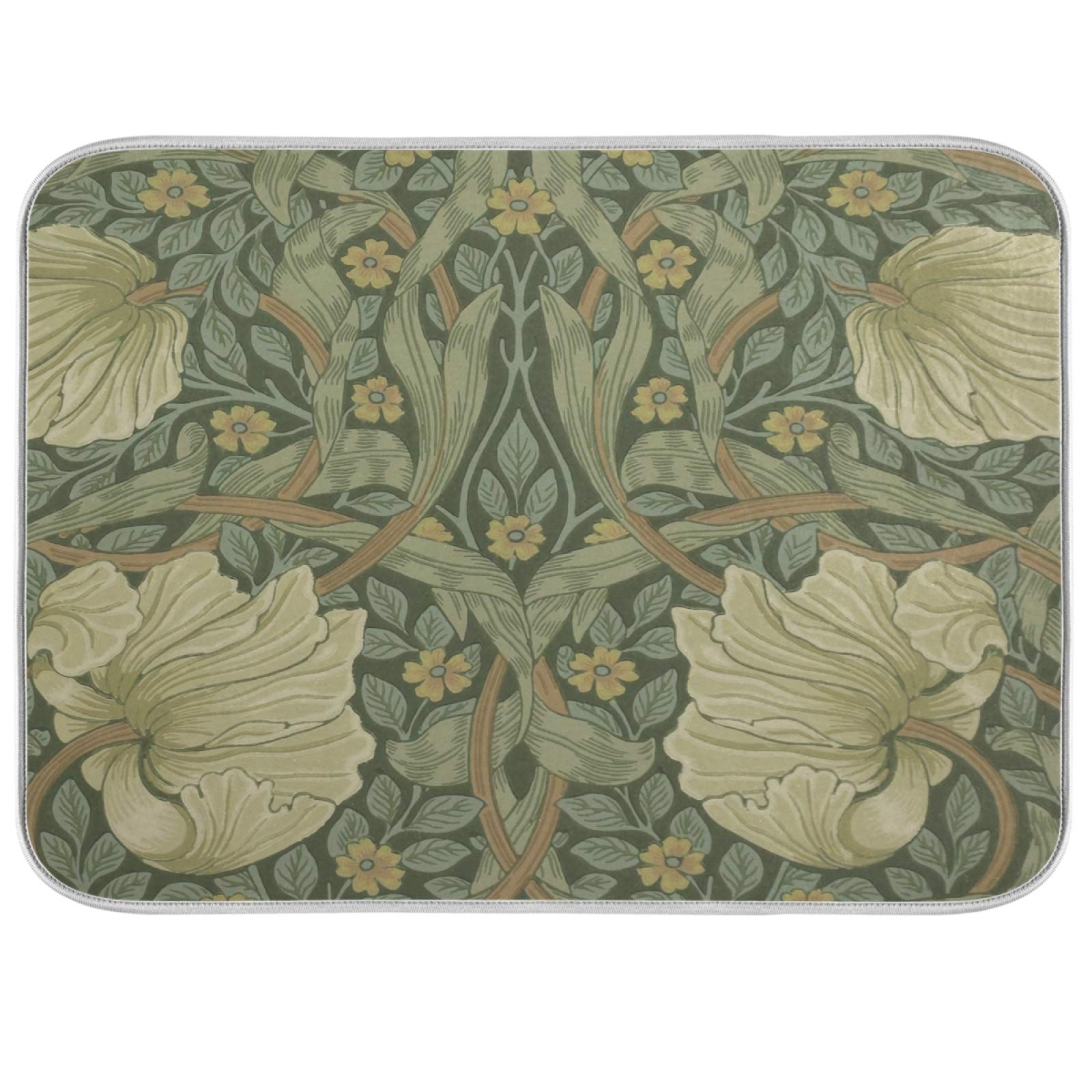 ALAZA William Morris Flowers Print02 Dish Drying Mat for Kitchen Ccounter Absorbent Microfiber Small Drying Pad Dish mats for Kitchen Countertops 16 x