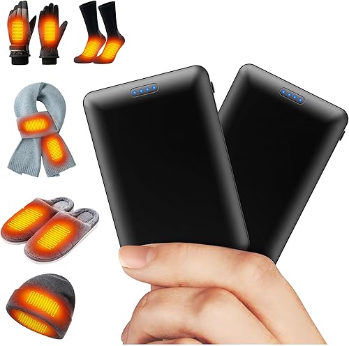 Paquete de 2 baterías para guantes calefactados, calcetines, pantuflas, sombrero, bufandas, 5V2A, 5000mAh, salida CC y USB, recargable para
