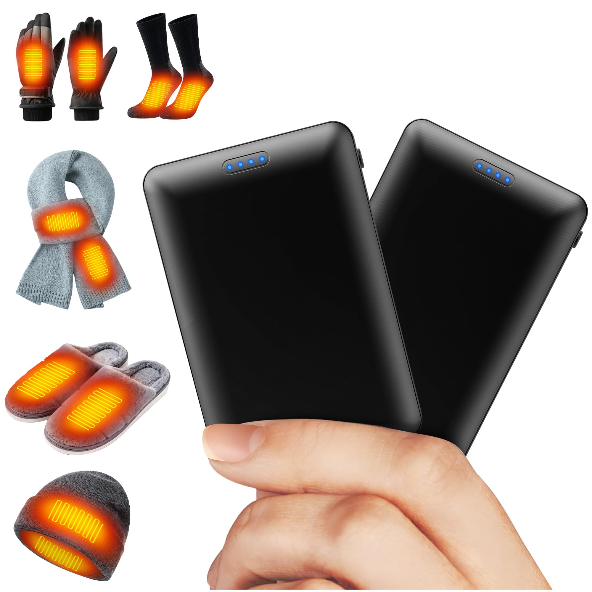 Lot de 2 batteries 5000 mAh 5 V CC pour gants chauffants, chaussettes, chaussons, bonnet, écharpes – Batterie de rechange rechargeable par USB pour vêtements chauffants