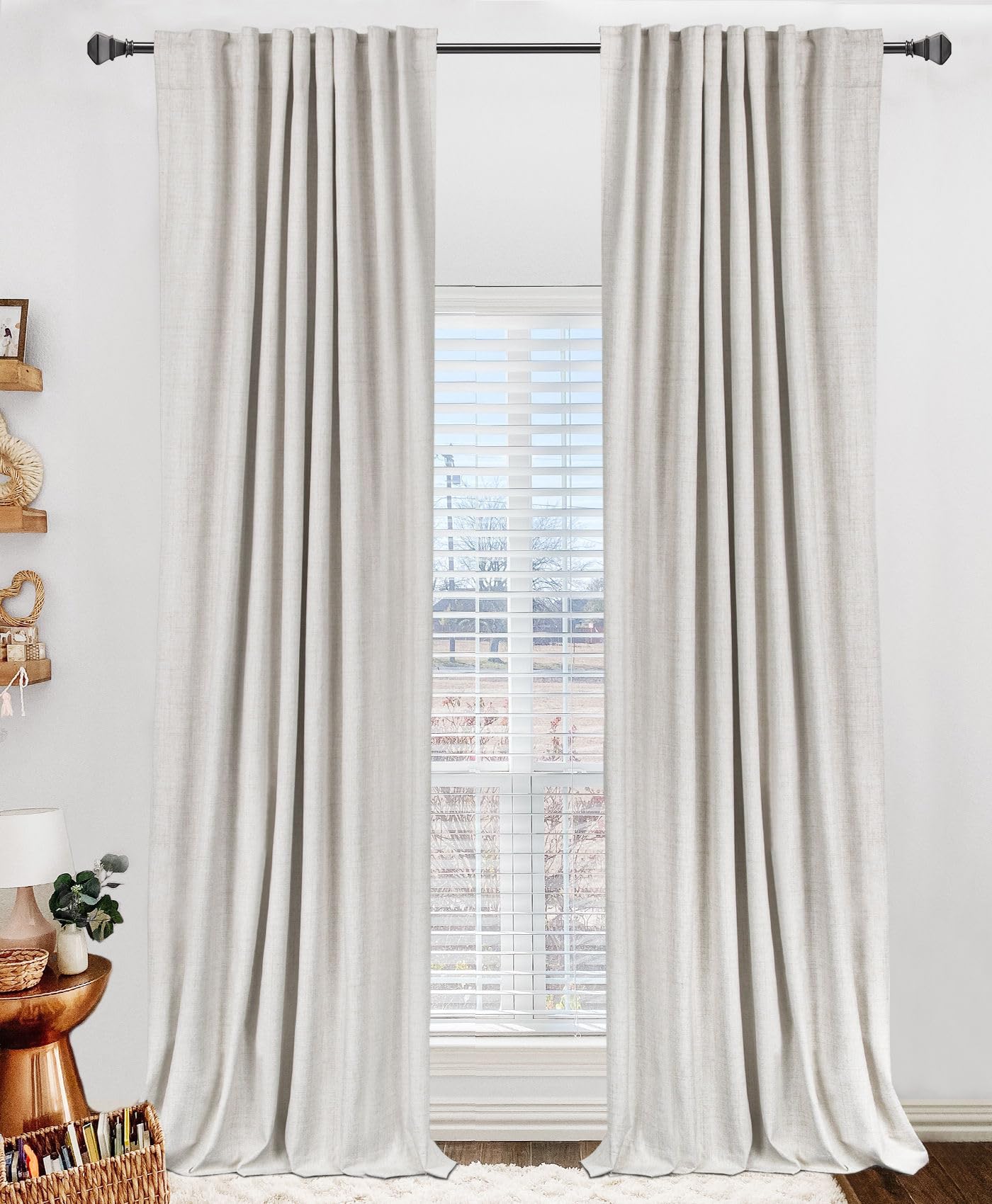 Photo 1 of 100% Blackout Shield Linen Textured Curtains, Beige