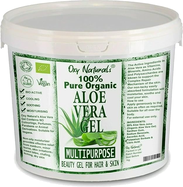 Oxy Naturals Aloe Vera Gel Cruelty Free and Vegan - Cooling, Soothing and Moisturising for All Types Skin & Hair 1Kg