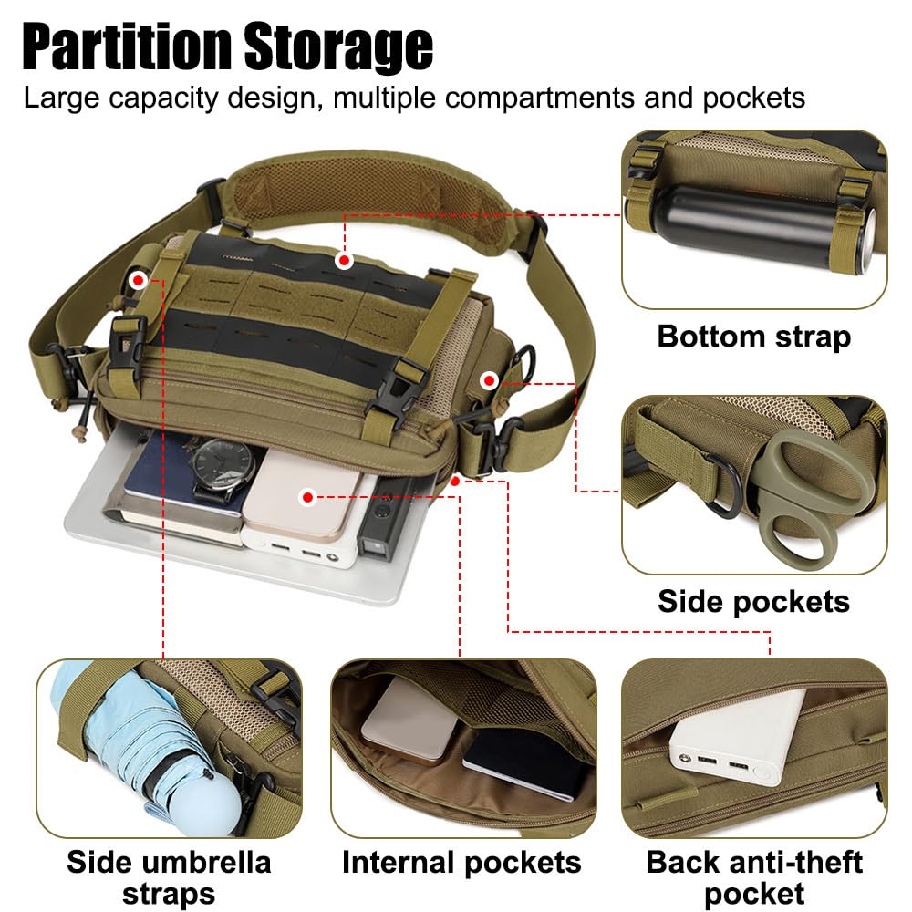 Bolsa táctica de hombro impermeable para señuelos de pesca Molle para camping, escalada, senderismo, viajes, verde, Classique