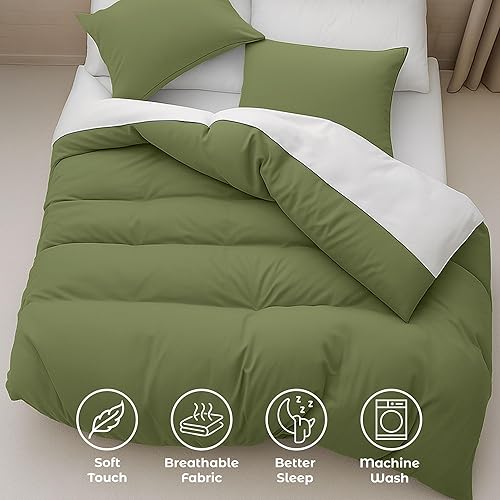 Miniatura 4 de Funda de edredón Queen 3 piezas, verde oliva  1 protector de edredón con solapa de cremallera y 2 fundas de almohada  Hotel Luxury 1800 microfibra