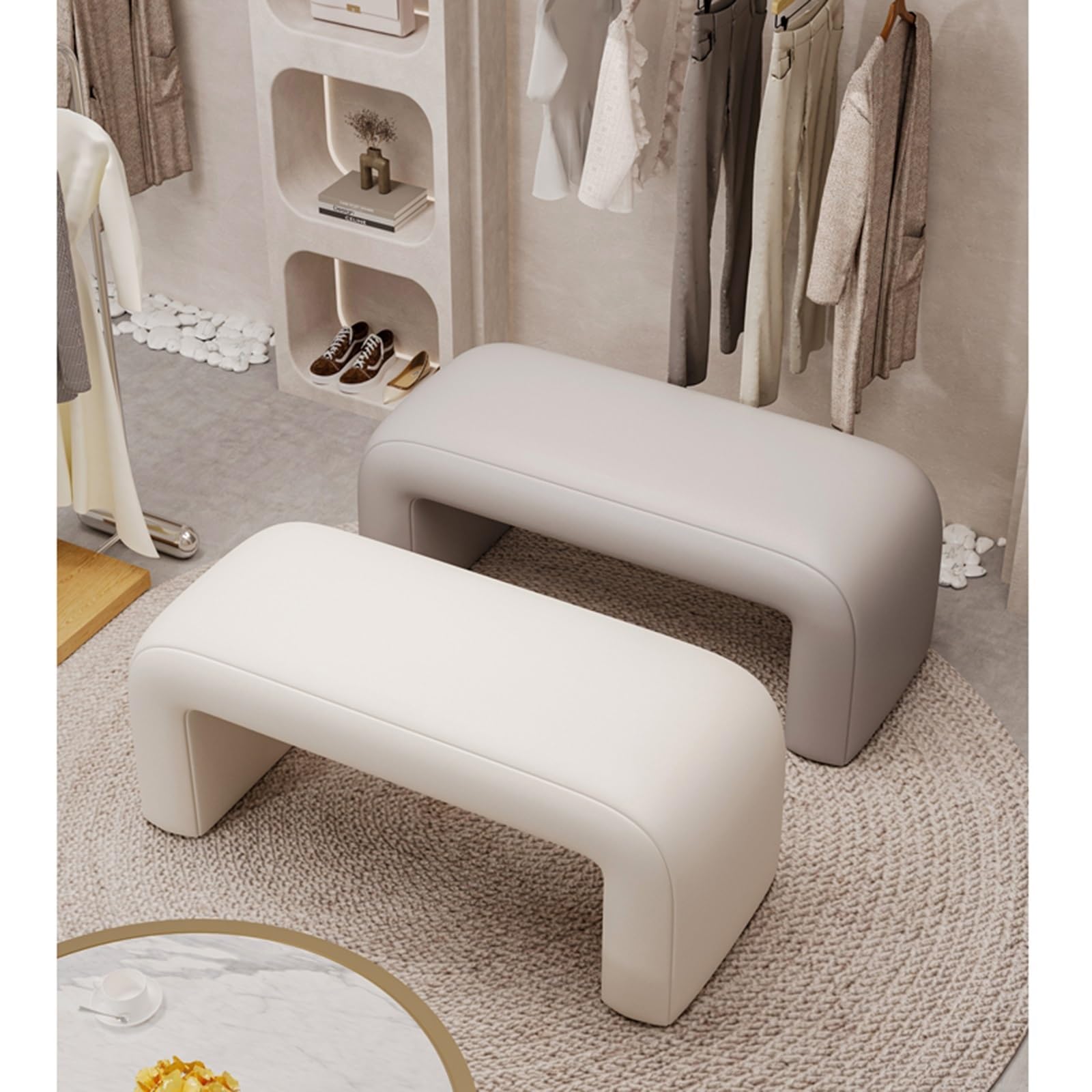 Ottomane Bank, gepolsterte Schlafzimmer-Endbank, Fußstützenhocker aus PU-Leder, Akzentbank, Aufbewahrungsbänke für Eingangsbereich, Esszimmer, Wohnzimmer, Schlafzimmer (schwarz, 80