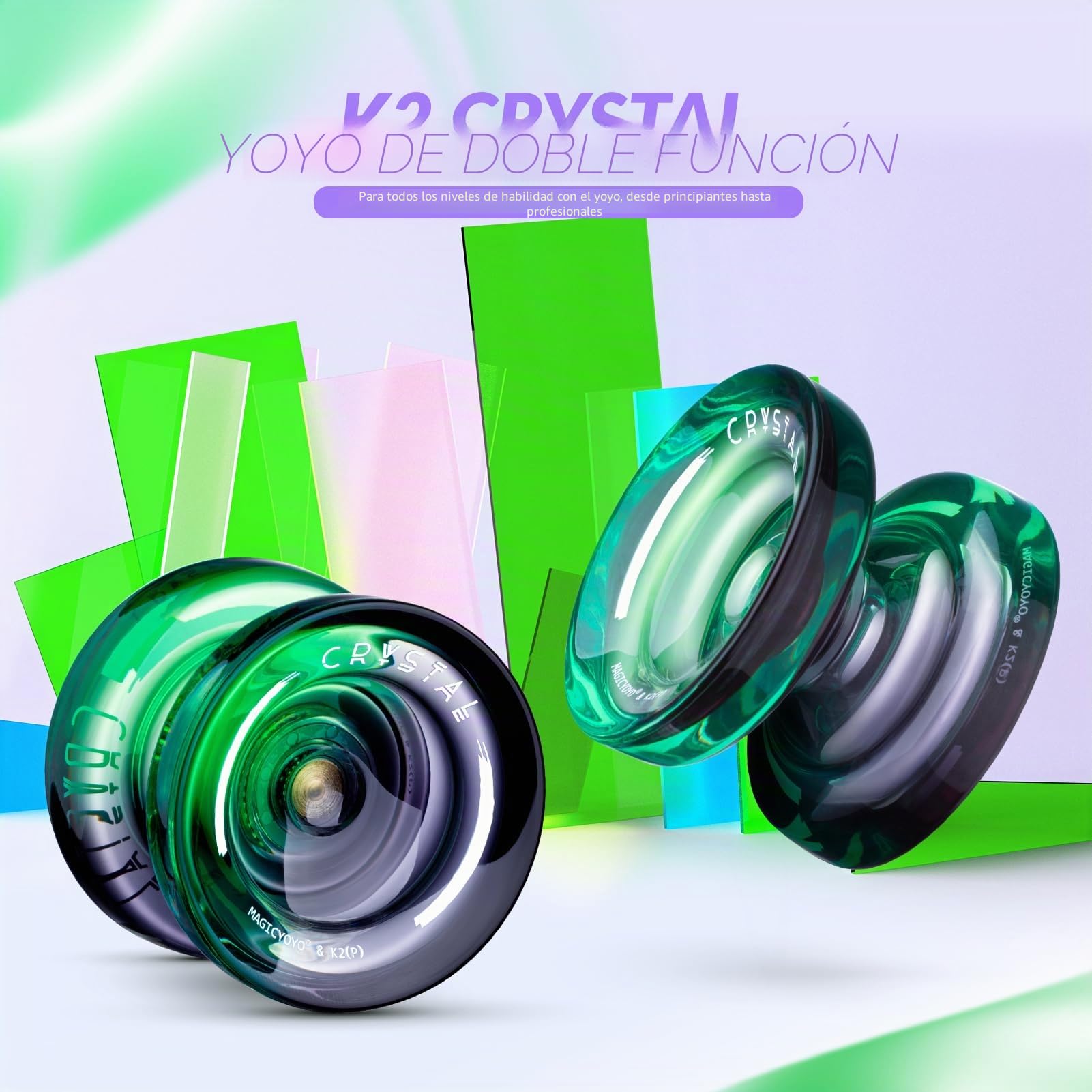 MAGICYOYO Crystal Yoyo K2 - Bola de yoyo sensible y no responde, yoyo de truco mágico para principiantes y adultos, yoyo de doble propósito con 12 cuerdas, funda, kit de accesorios (negro verde)