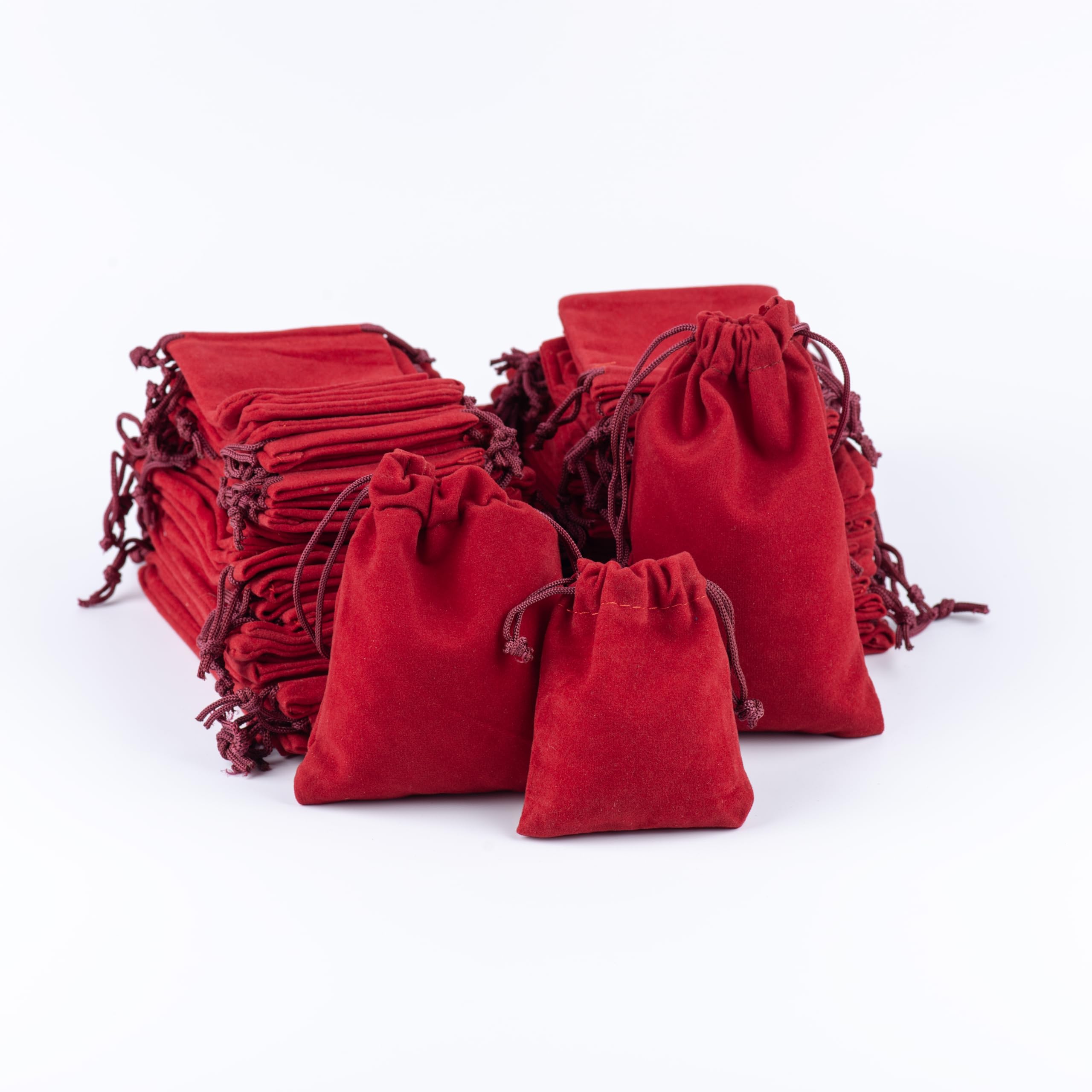 60pcs, 3 Sizes, Red Velvet Drawstring Bags, Velvet Pouches, Cloth Bag for Jewelry Gift Packaging, Storage Bag for Christmas Birthday Party Wedding