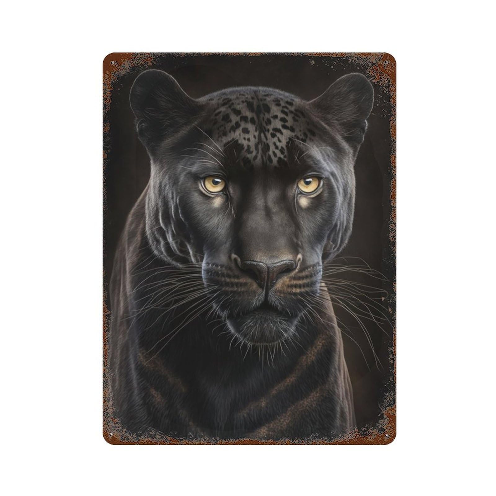 Retro Metal Sign with Black Leopard Portrait Design 15.7"x11.8", for Living Room, Hallway And Home Decor, Farmhouse Wall Decor