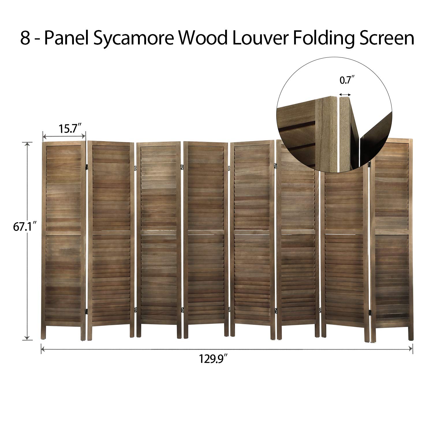 JAXSUNNY 8 Panel Sycamore Wood Freestanding Room Divider Wall Divider
