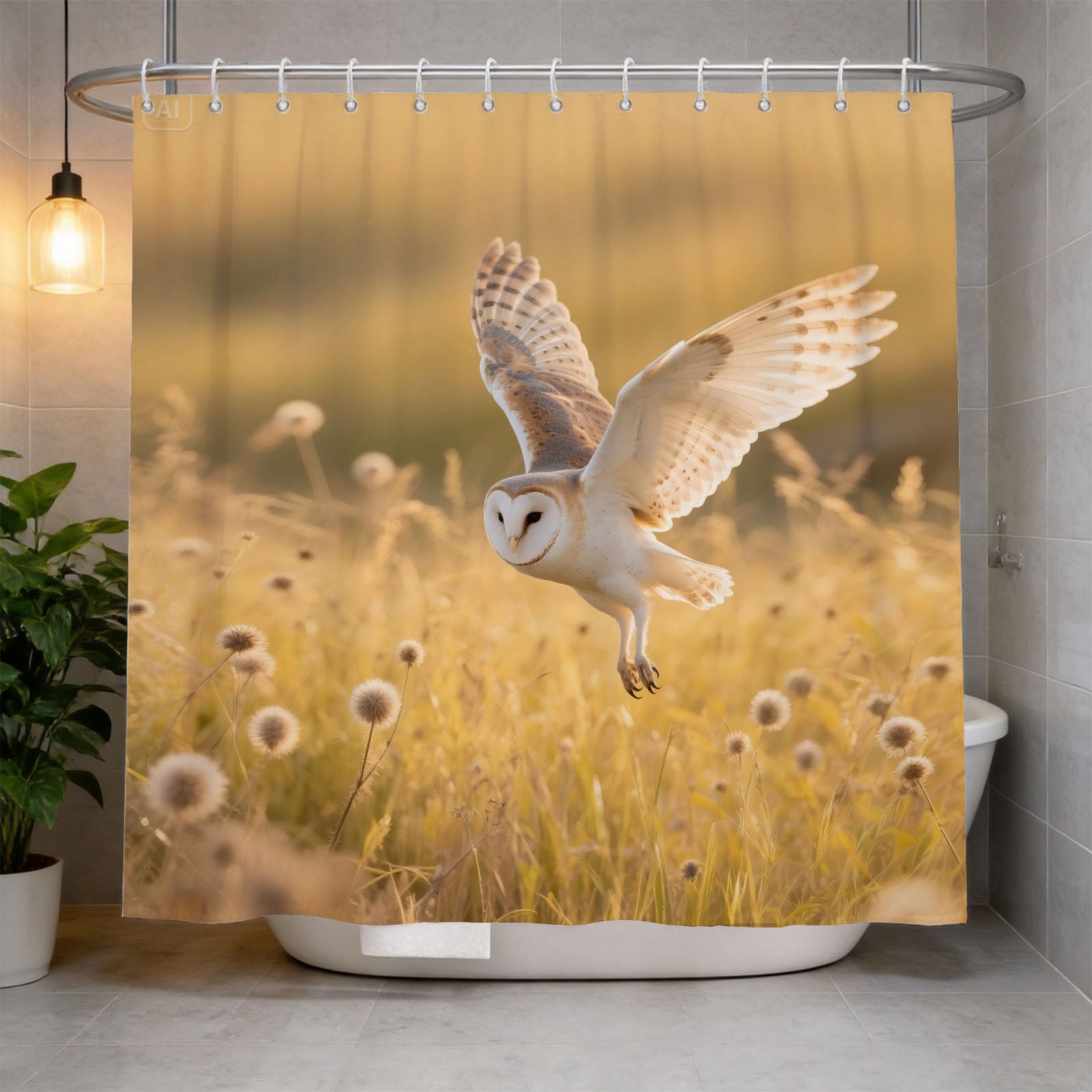 Hongduo 3D Barn Owl Shower Curtain for Stalls Bathtubs Flying Animal Bathroom Decor Shower Curtain Set Polyester Fabric Waterproof 180x180cm/71X71 Inch with Hooks