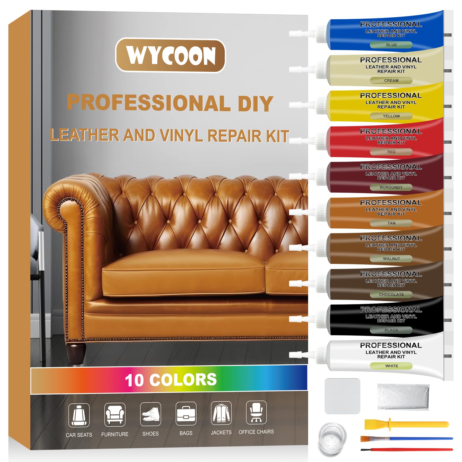 WYCOON Leather Repair Kit for Furniture, Leather Couch Repair Kit for Car Interior, Car Seats, Sofa, Jacket and Purse, Restore Any Material with Super Easy Instructions