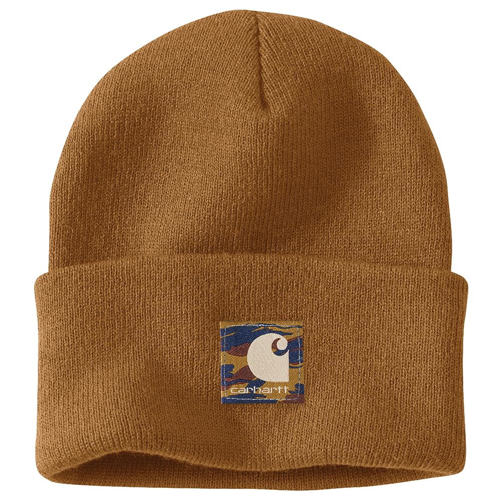 Carhartt Men's Brown 106336 Knit Camo Patch Beanie, One Size