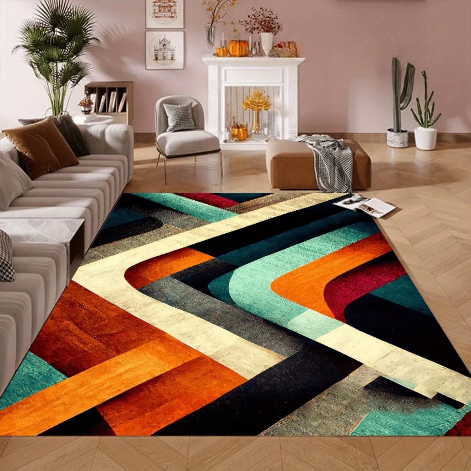 Tapis bohème lavable grand format pour éliminer les taches