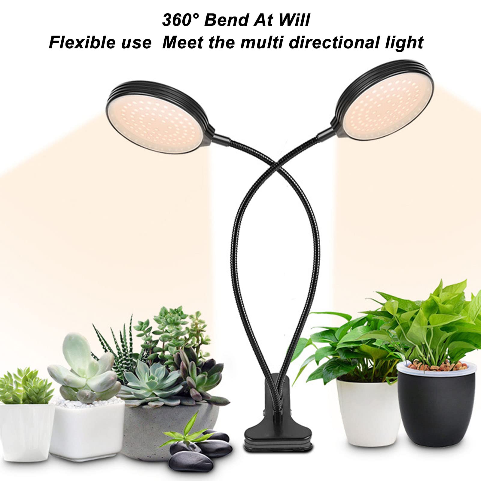 Luci a LED per piante da interno, luci a LED per coltivazione di piante con timer Auto On/Off 4/8/12H, doppia clip a collo di osso d'acqua per coltivare la luce con 5 livelli dimmerabili