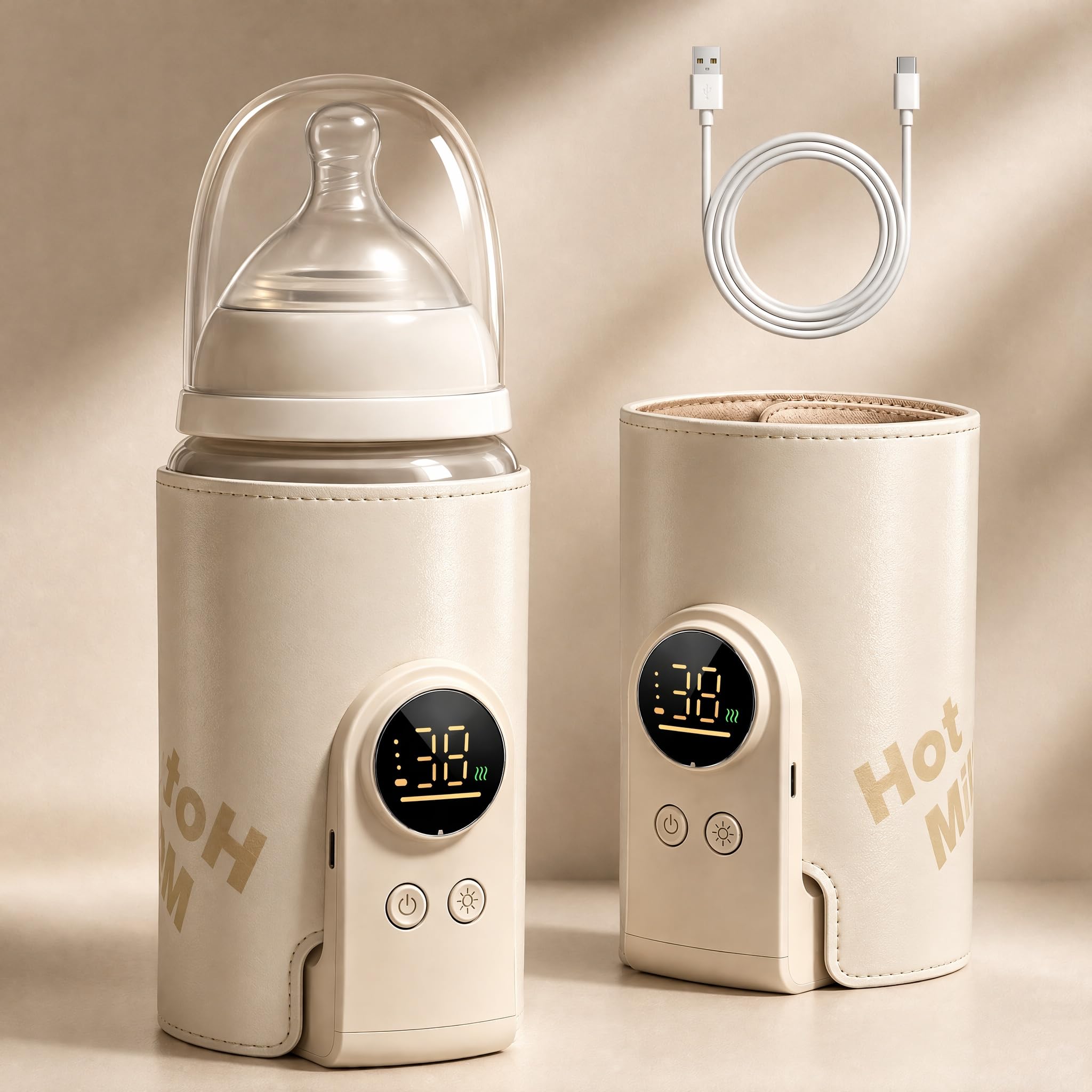 Scaldabiberon per bambini, portatile, con display LCD, ricarica USB, scaldabiberon, per bambini in viaggio e a casa